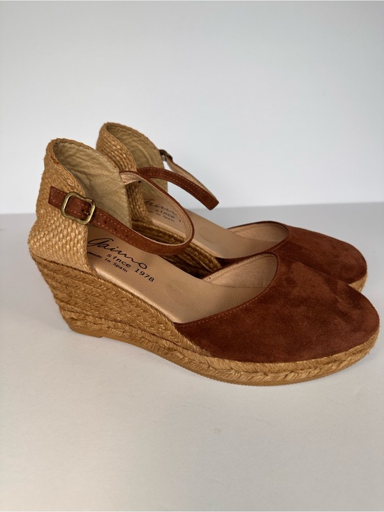 Gaimo Shoes - Gaimo Suede Closed Toe Espadrille Wedge Sandals Brown Ankle Strap Spain 39